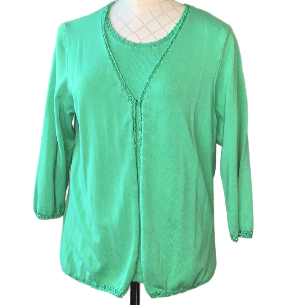 TanJay 3/4 sleeve, one piece sweater with lace edges